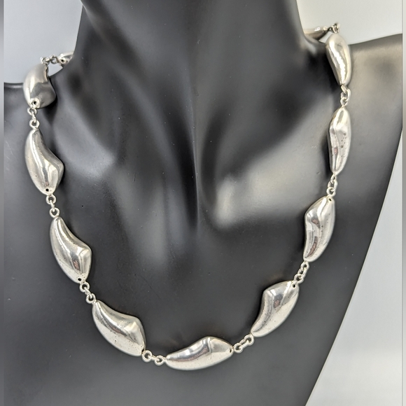 Bold Modernist Abstract Sterling Silver Puffed links Statement Necklace - Picture 3 of 10